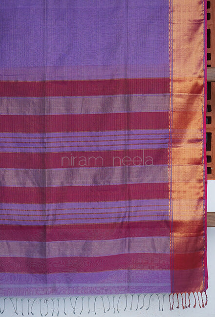 Violet and pink Maheshwari silk cotton tissue saree - Niram Neela