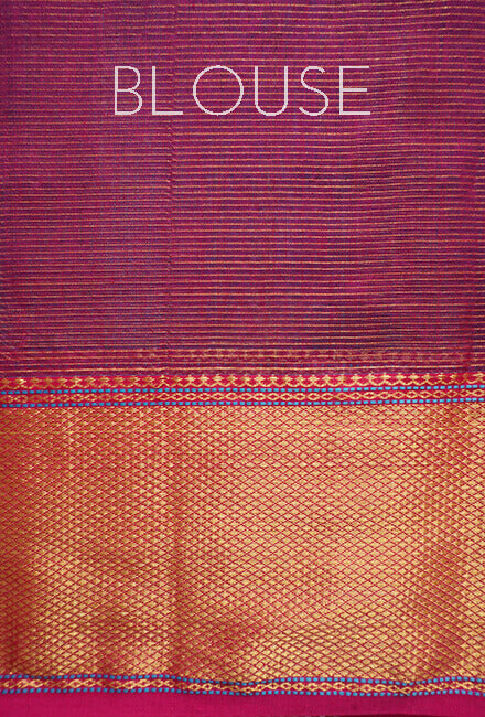 Violet and pink Maheshwari silk cotton tissue saree - Niram Neela