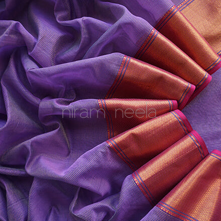 Violet and pink Maheshwari silk cotton tissue saree - Niram Neela