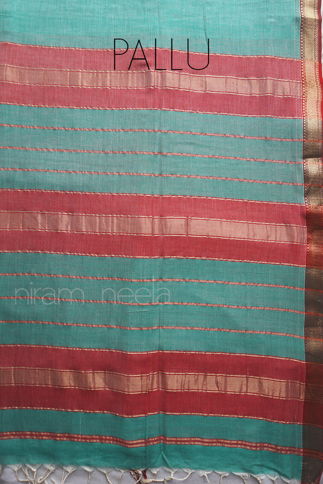 Pale green and red Maheshwari cotton saree | Niram Neela