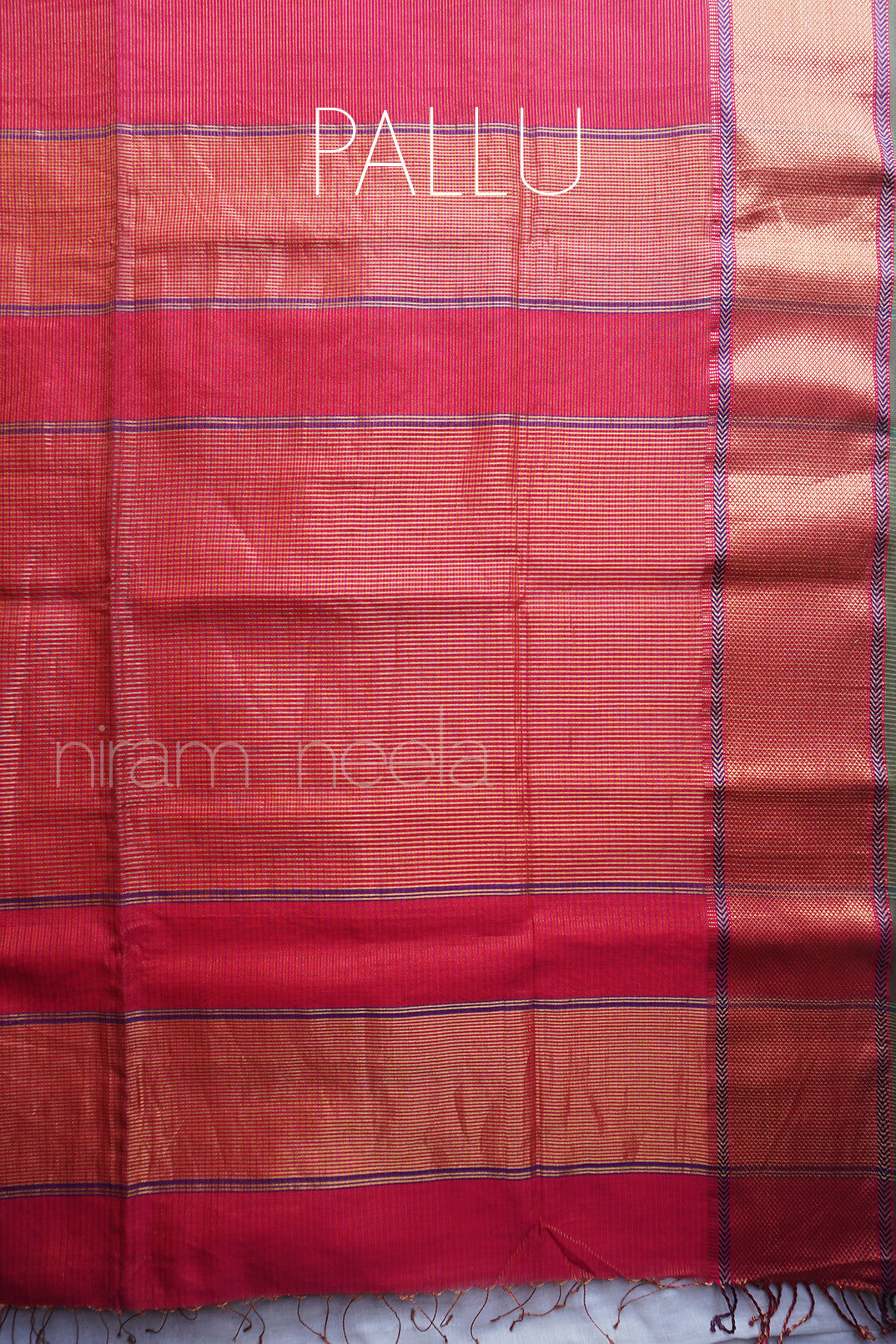 Pink and green Maheshwari silk cotton tissue saree | Niram Neela