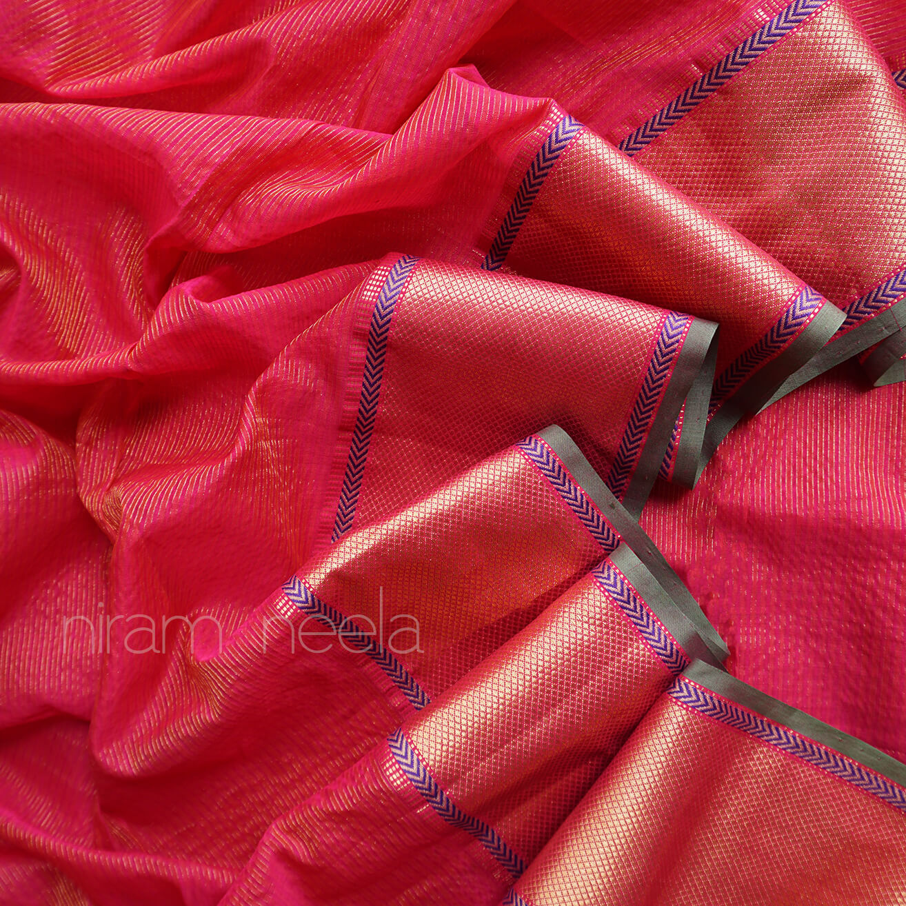 Pink and green Maheshwari silk cotton tissue saree | Niram Neela