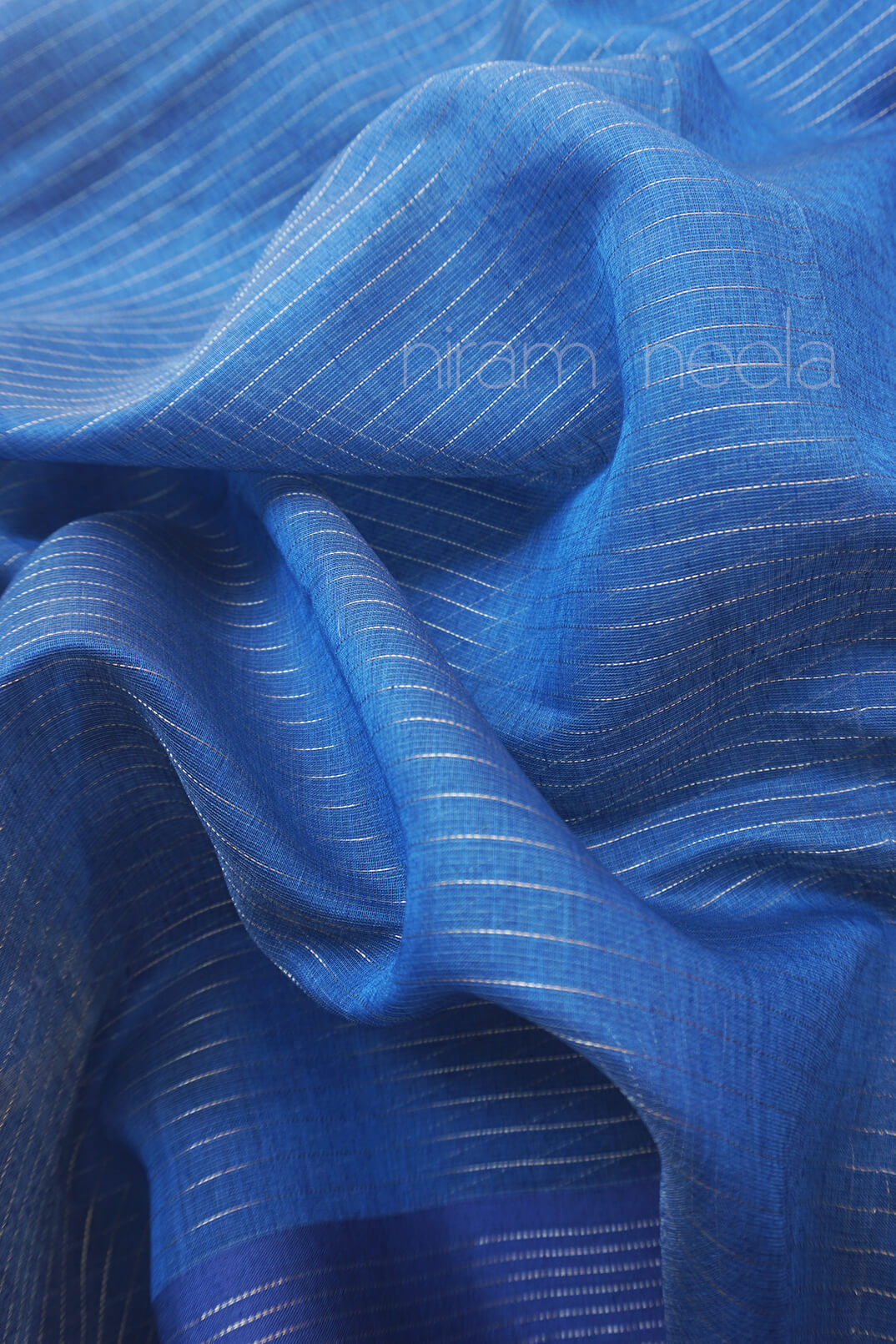 Blue and gold Maheshwari silk cotton saree - Niram Neela