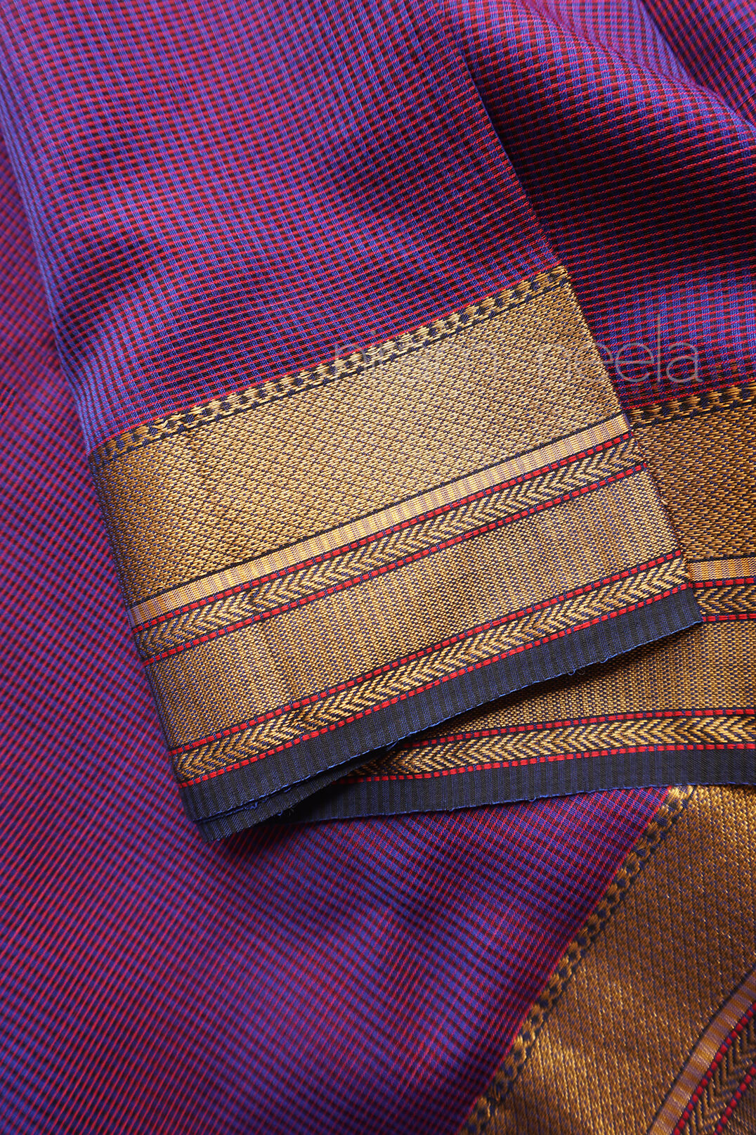 Violet and black Maheshwari silk cotton saree