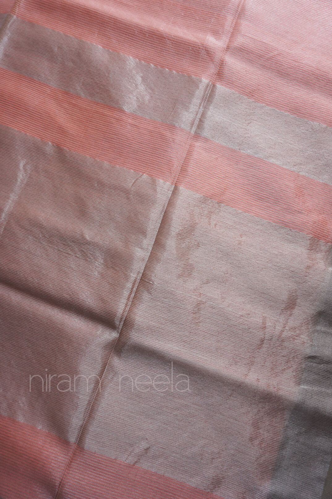 Peach Maheshwari silk cotton tissue saree