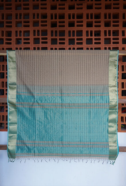 Dust and teal Maheshwari silk cotton saree - Niram Neela