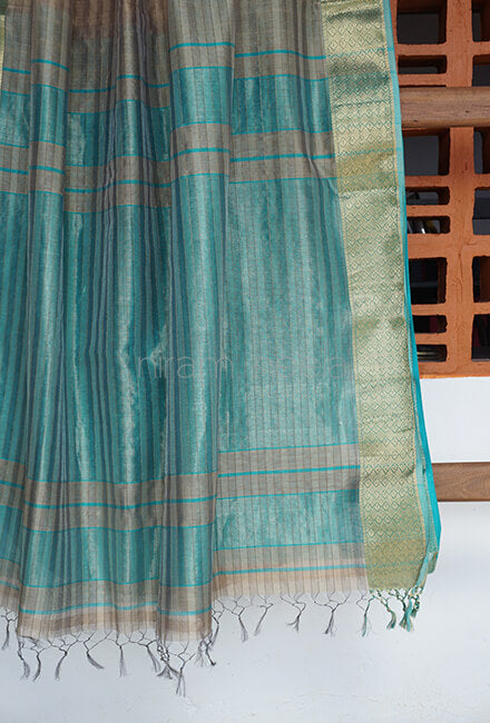 Dust and teal Maheshwari silk cotton saree - Niram Neela