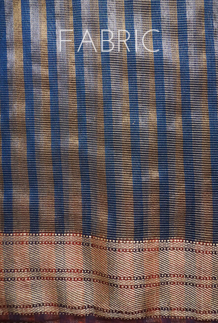 Blue and red Maheshwari silk cotton tissue saree - Niram Neela