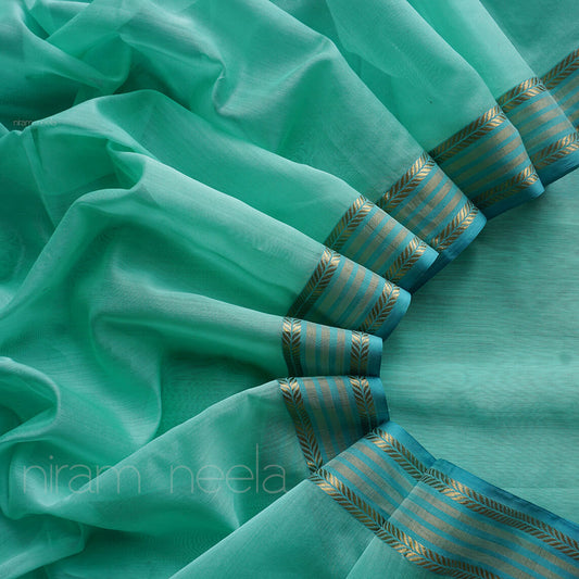 Teal and blue Maheshwari silk cotton saree - Niram Neela