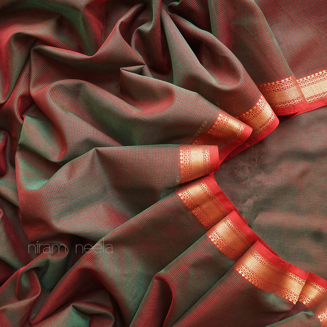 Brown and red Maheshwari silk cotton saree - Niram Neela