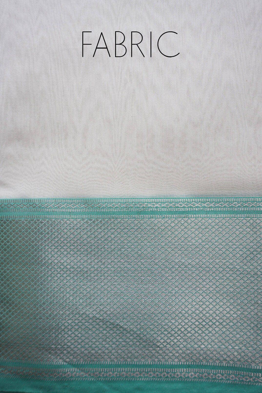 White and teal Maheshwari silk cotton saree - Niram Neela