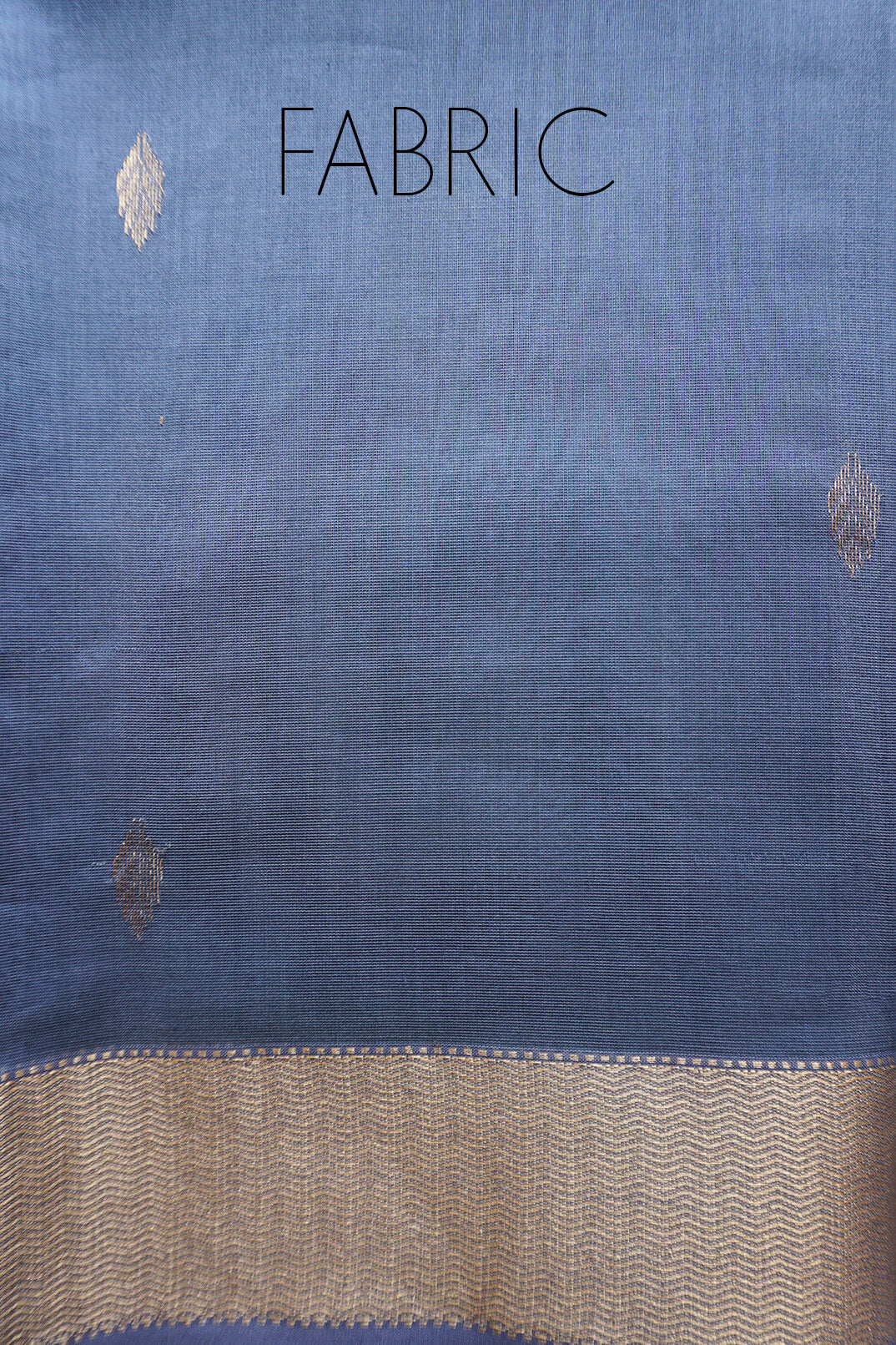 Dark powder blue and gold Maheshwari silk cotton saree - Niram Neela