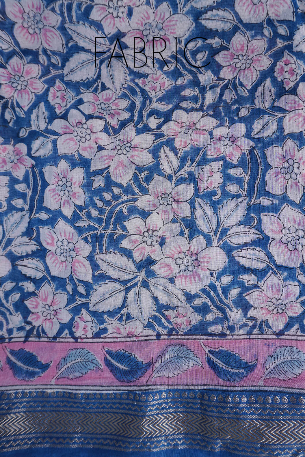 Blue and pink printed Maheshwari silk cotton saree - Niram Neela