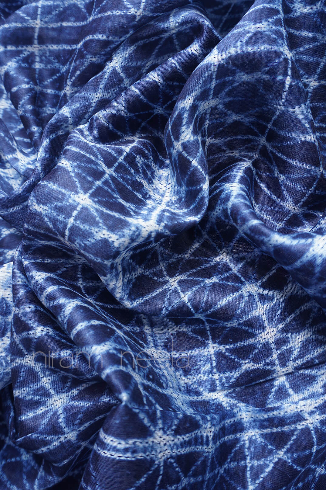 Indigo shibori Maheshwari silk cotton saree - Niram Neela