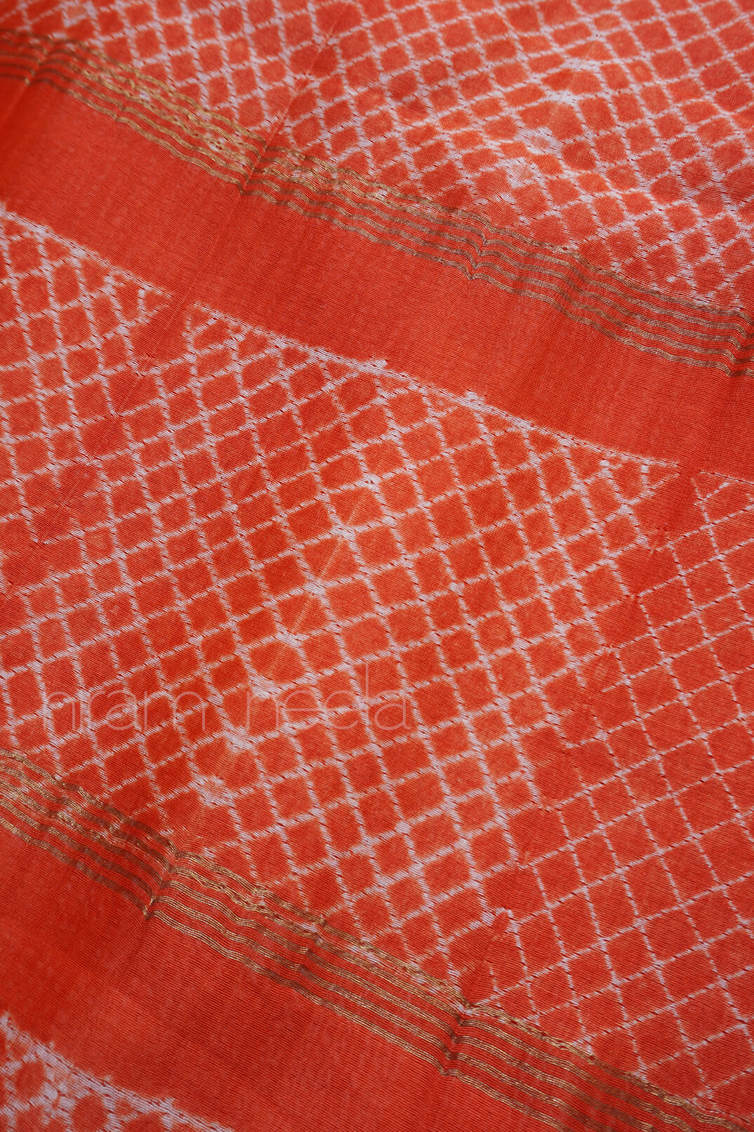 Orange shibori Maheshwari silk cotton saree - Niram Neela