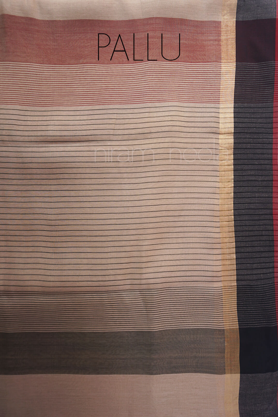 Cream and black Maheshwari handspun silk cotton saree - Niram Neela