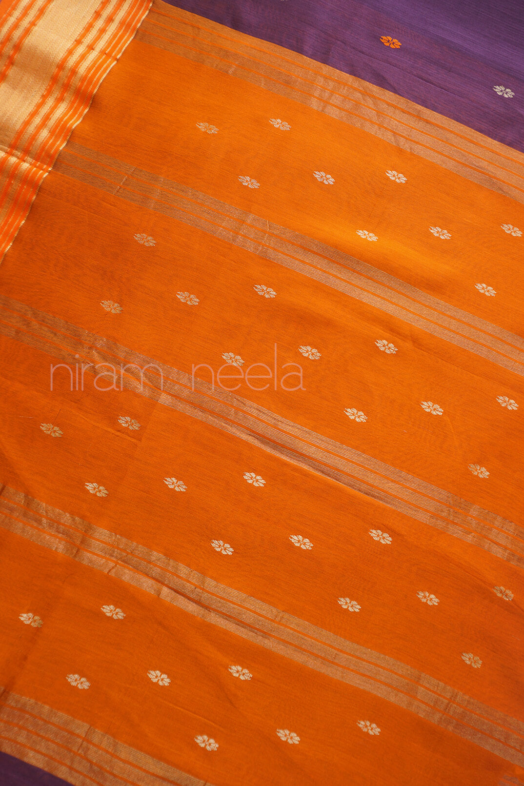 Brown and orange Maheshwari silk cotton partywear saree from Niram Neela