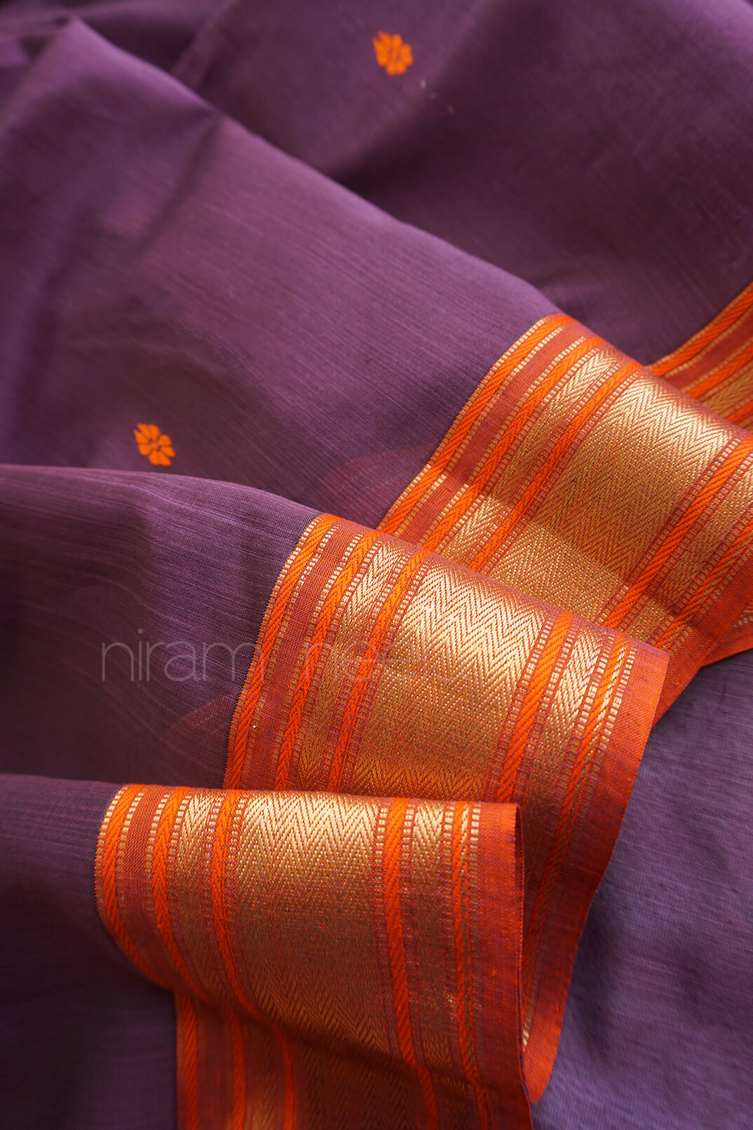 Brown and orange Maheshwari silk cotton partywear saree from Niram Neela