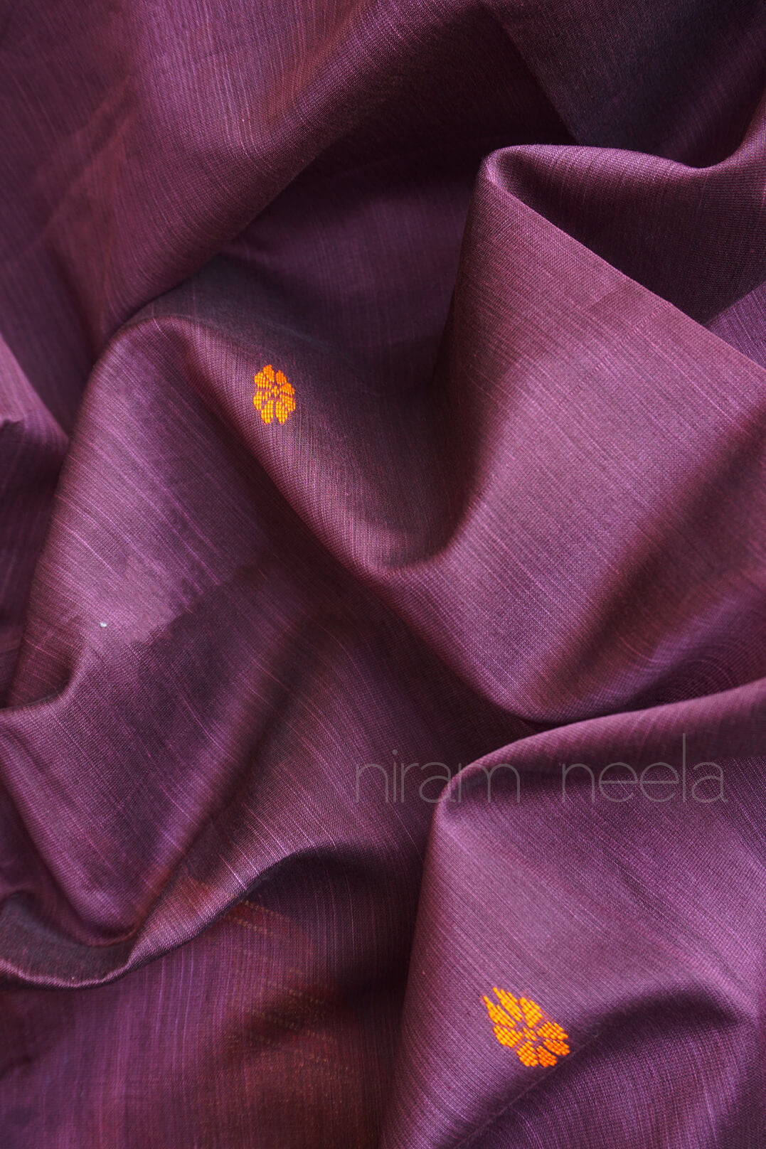 Brown and orange Maheshwari silk cotton partywear saree from Niram Neela