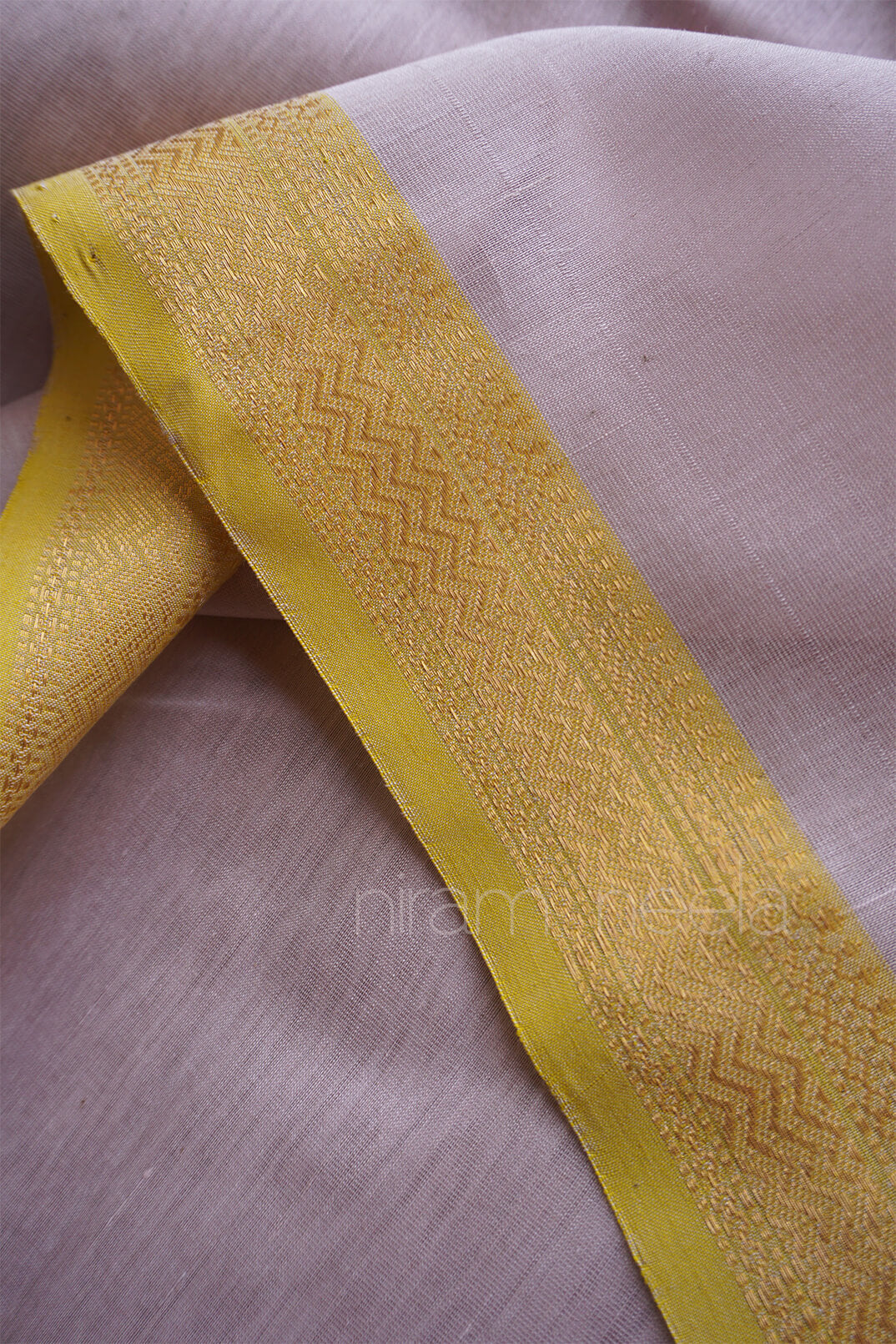 Pastel rose white and yellow Maheshwari silk cotton saree | Niram Neela