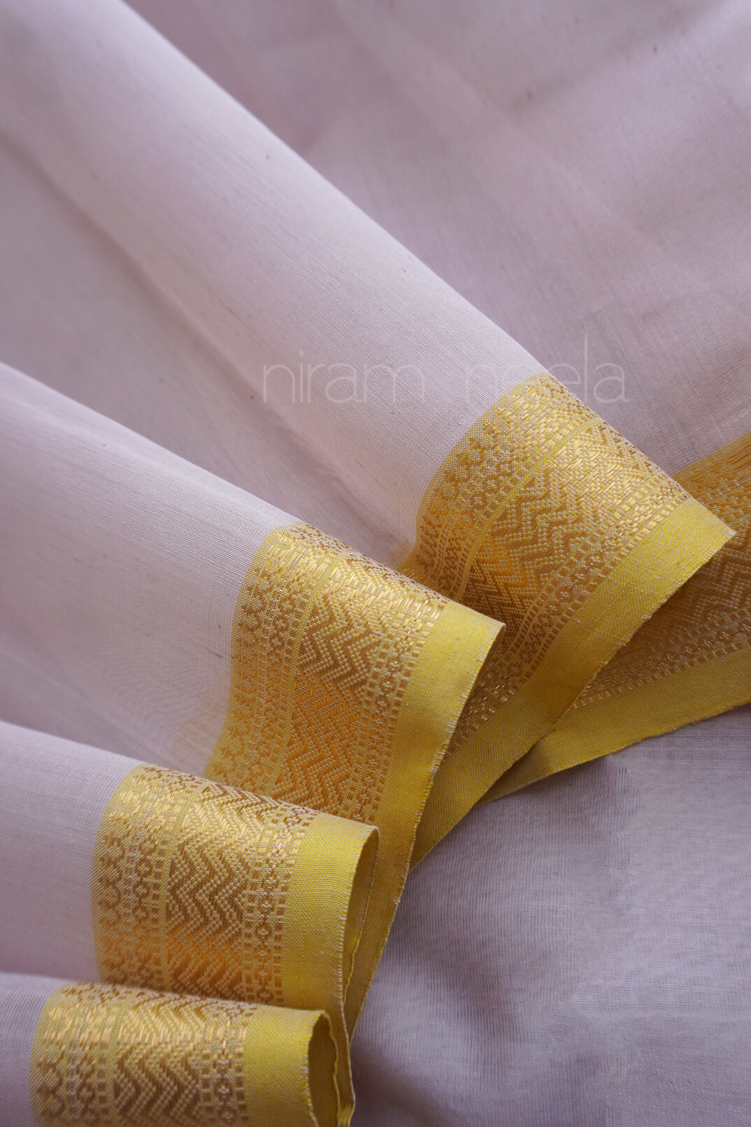 Pastel rose white and yellow Maheshwari silk cotton saree | Niram Neela