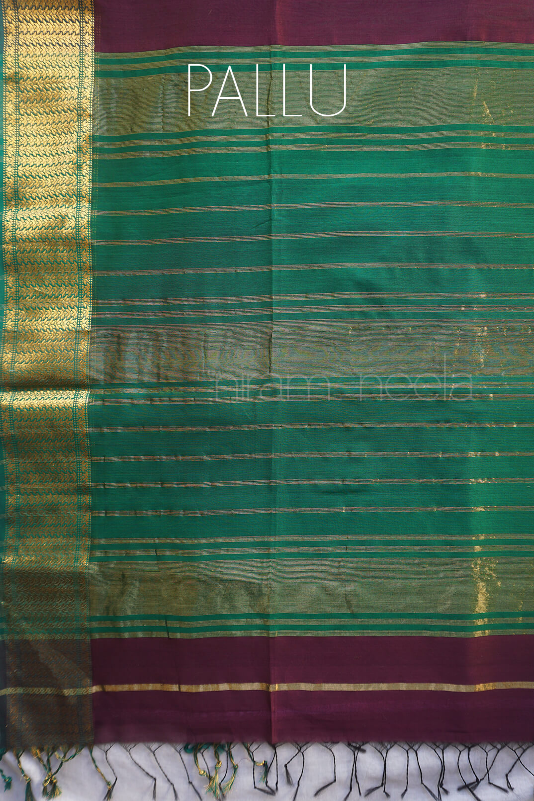 Burgundy brown and green Maheshwari silk cotton saree | Niram Neela