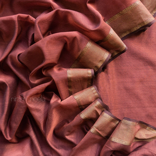 Brown and gold Maheshwari silk cotton saree - Niram Neela