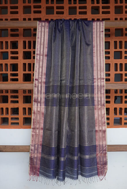 Navy blue Maheshwari silk cotton tissue saree - Niram Neela