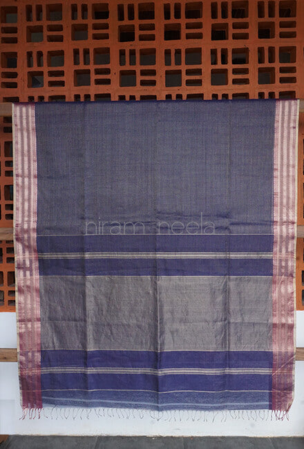 Navy blue Maheshwari silk cotton tissue saree - Niram Neela