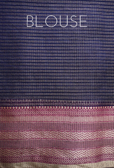 Navy blue Maheshwari silk cotton tissue saree - Niram Neela