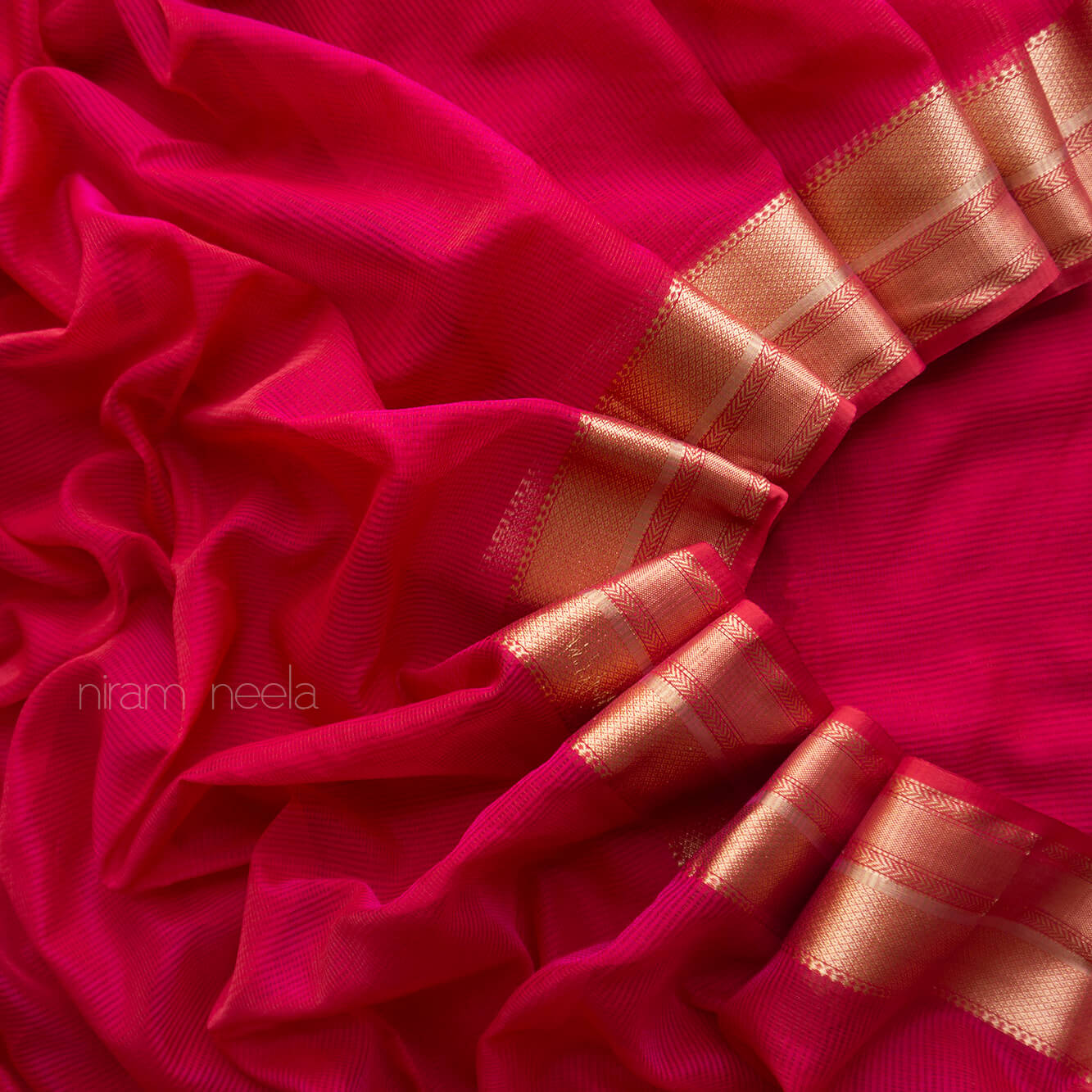 Pink Maheshwari silk cotton saree - Niram Neela