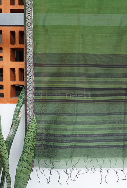 Green and black Maheshwari silk cotton dupatta - Niram Neela