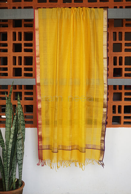 Yellow and Violet Maheshwari silk cotton dupatta - Niram Neela