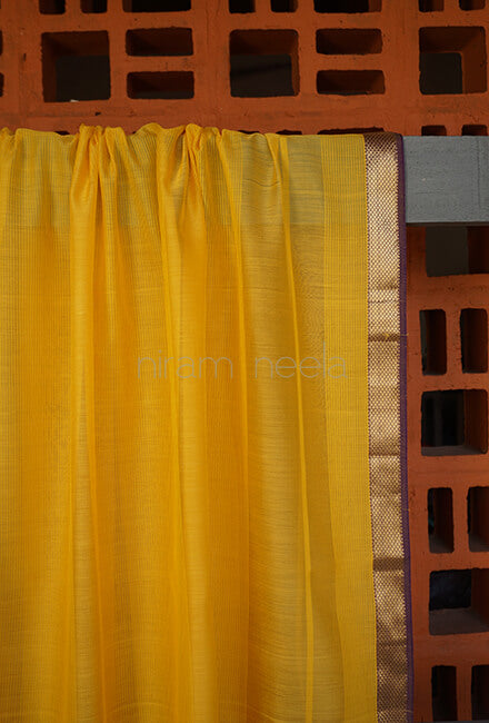 Yellow and Violet Maheshwari silk cotton dupatta - Niram Neela