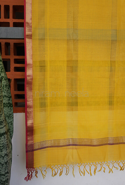 Yellow and Violet Maheshwari silk cotton dupatta - Niram Neela