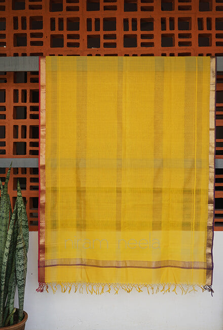 Yellow and Violet Maheshwari silk cotton dupatta - Niram Neela