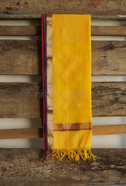 Yellow and Violet Maheshwari silk cotton dupatta - Niram Neela