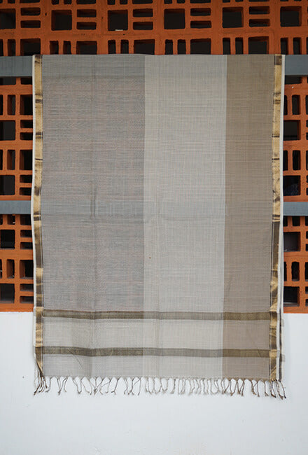 Ivory and taupe Maheshwari silk cotton dupatta - Niram Neela