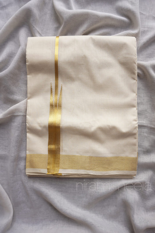 Ivory and gold chutti double mundu - Niram Neela