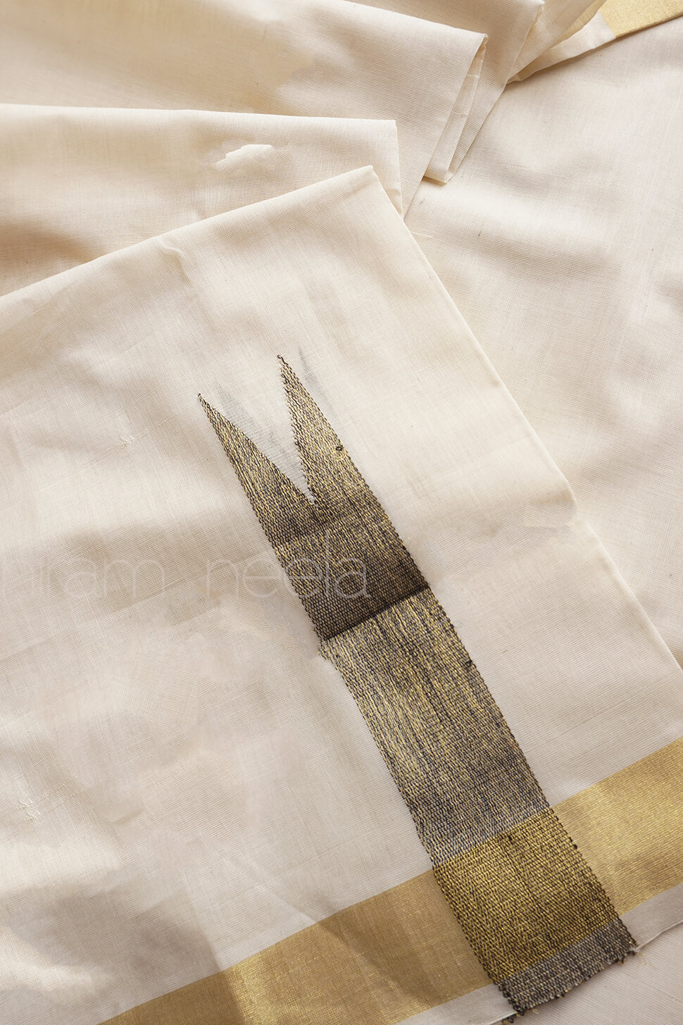 Ivory and black chutti double mundu - Niram Neela