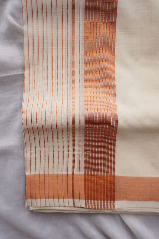 Ivory and copper kasavu double mundu - Niram Neela