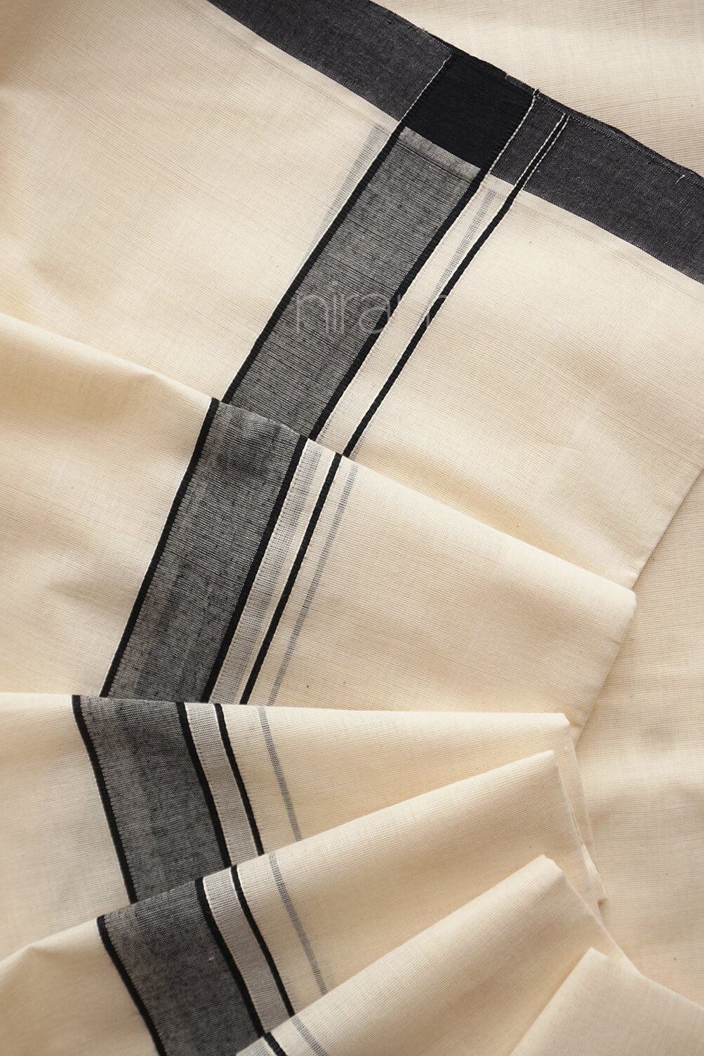 Ivory and black double mundu - Niram Neela