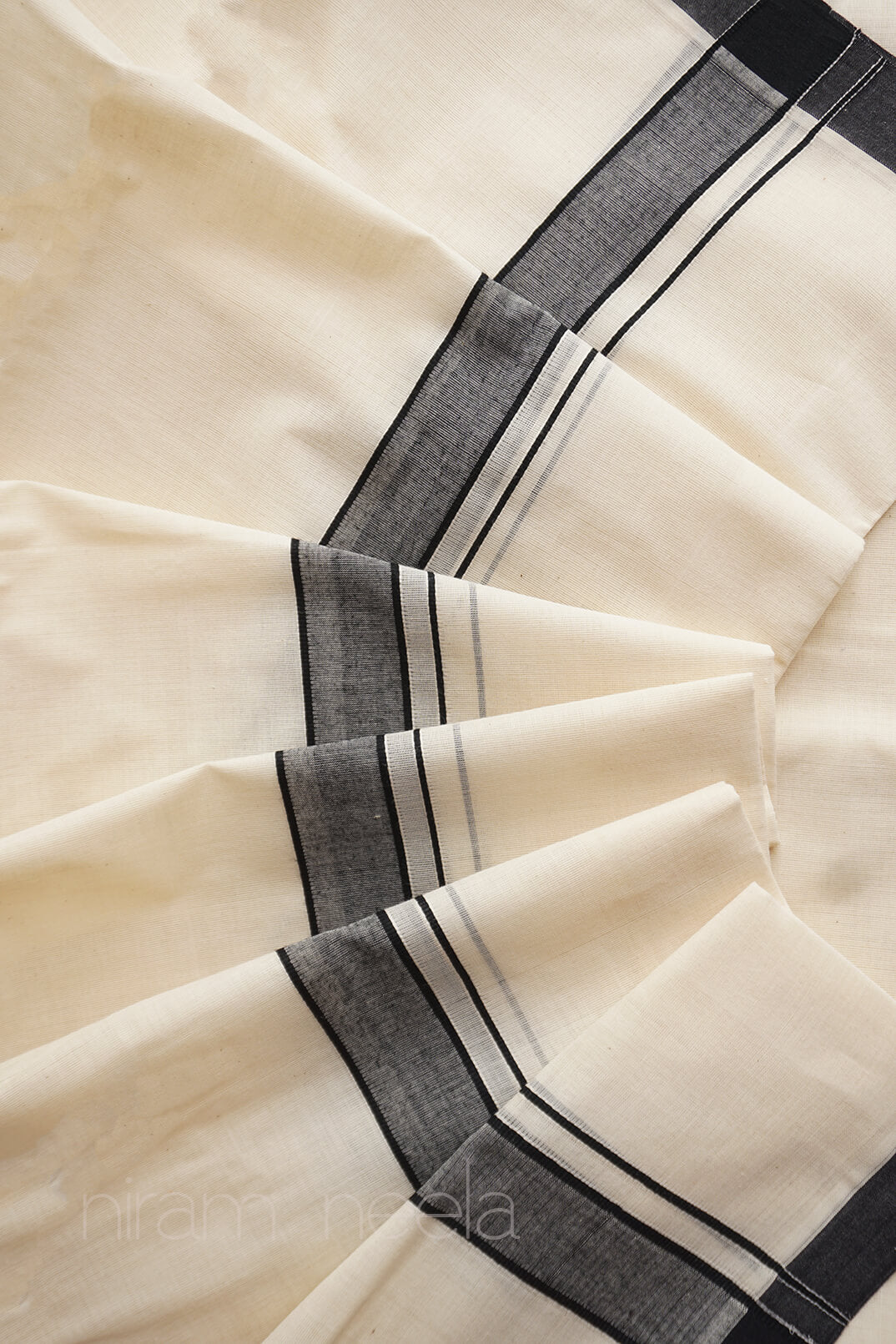 Ivory and black double mundu - Niram Neela