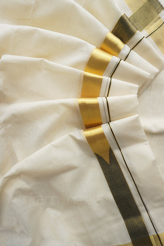 Ivory, black and gold chutti double mundu - Niram Neela