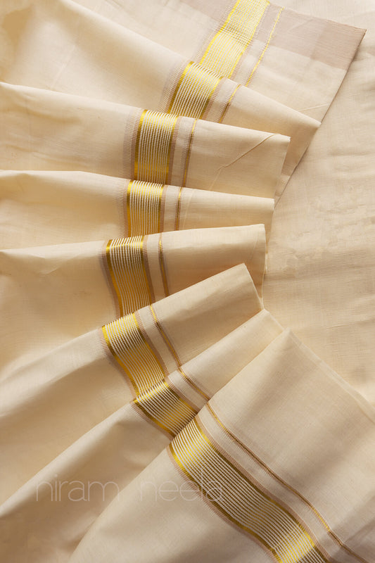 Ivory and beige double kasavu mundu - Niram Neela