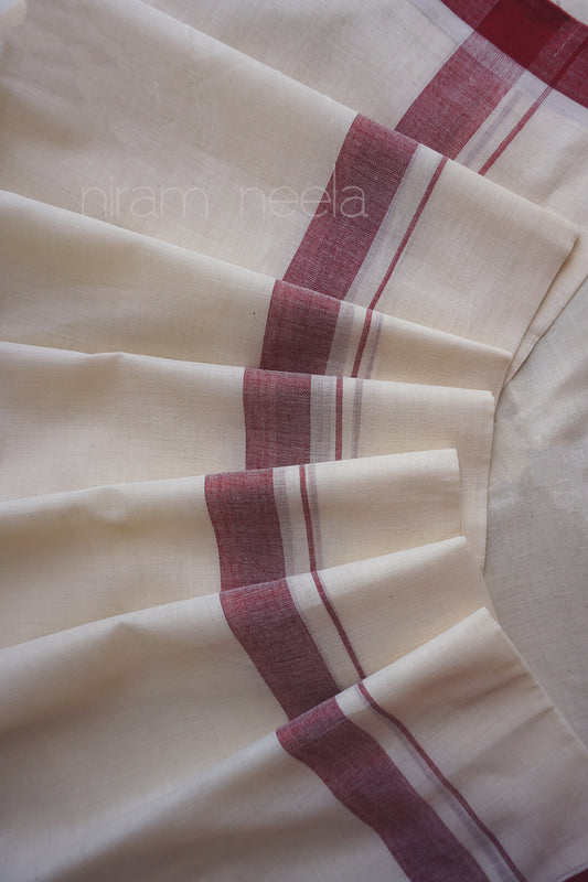 Ivory and maroon double mundu |  Niram Neela