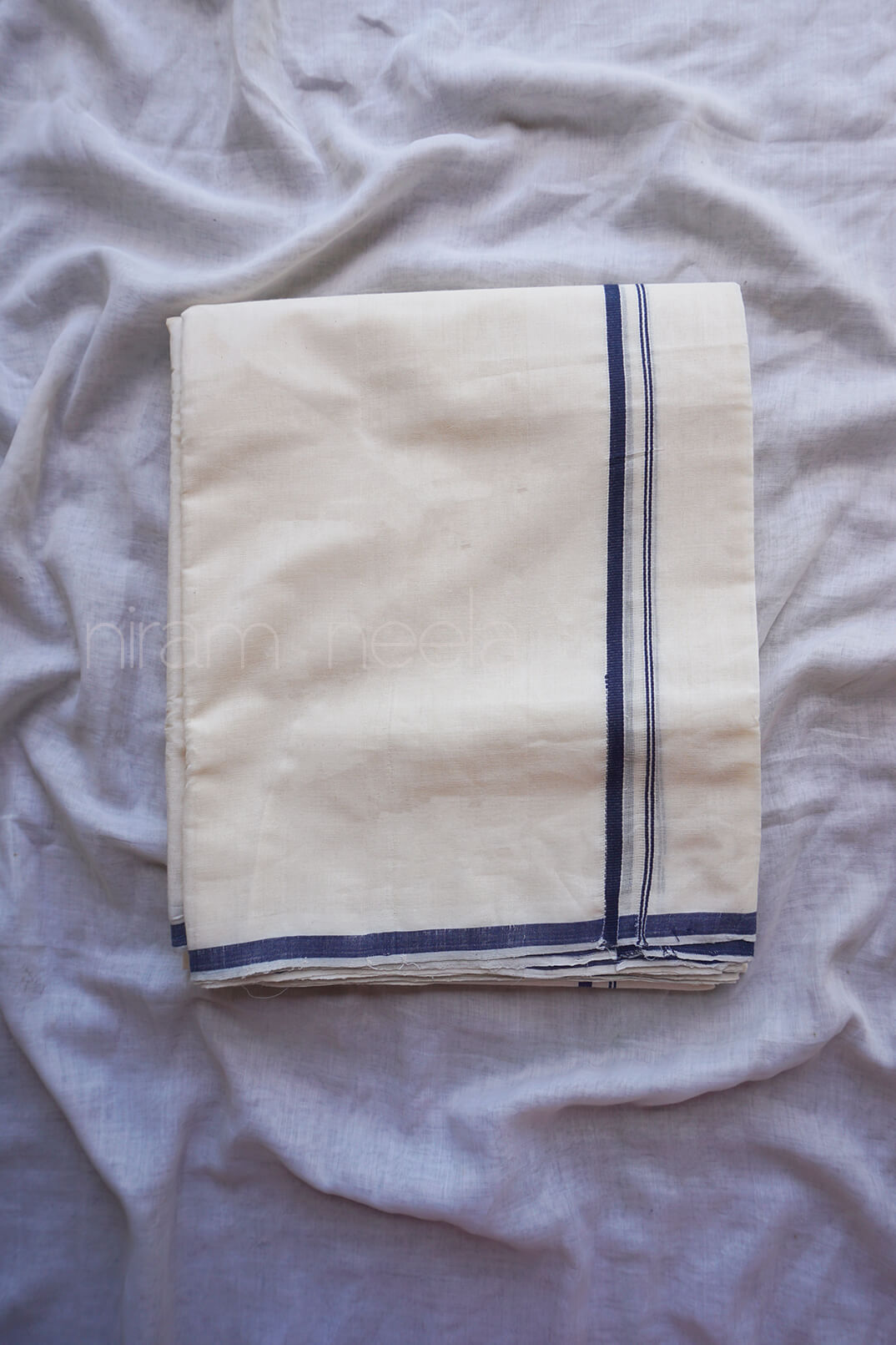 Ivory and blue double mundu for men