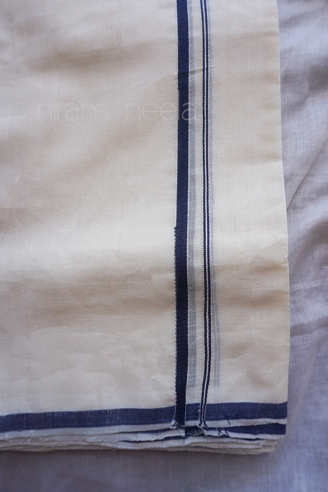 Ivory and blue double mundu for men