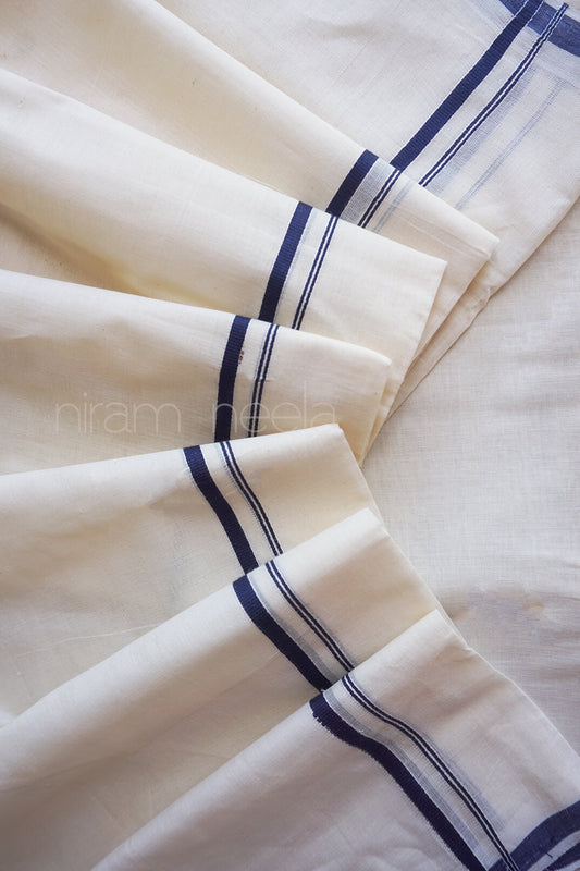 Ivory and blue double mundu