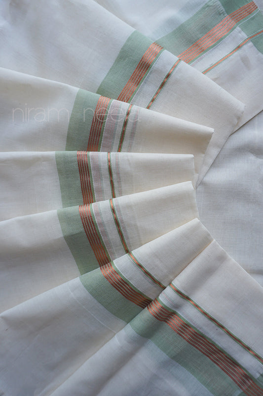 Ivory and sage green double mundu